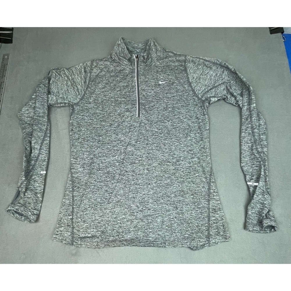 Nike Quarter Zip Running Shirt  Medium Gray Stretch Lightweight Zip Dri Fit Tech